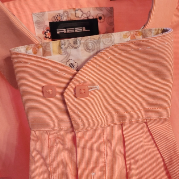 Cotton Reel Orange Long Sleeve Shirt Floral Plackets Paired Square Buttons L - Picture 12 of 12